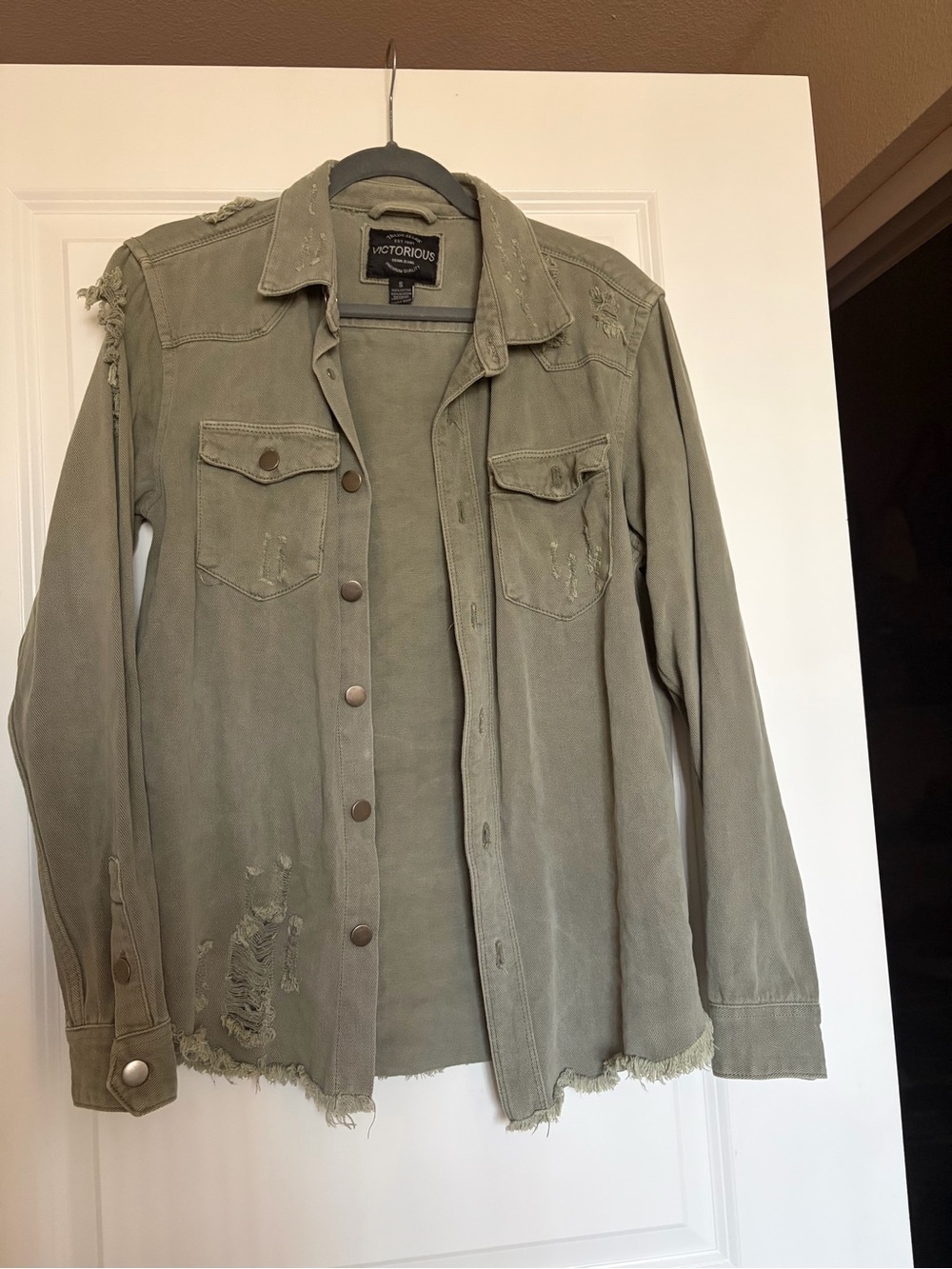 Olive Green Distressed Utility Jacket